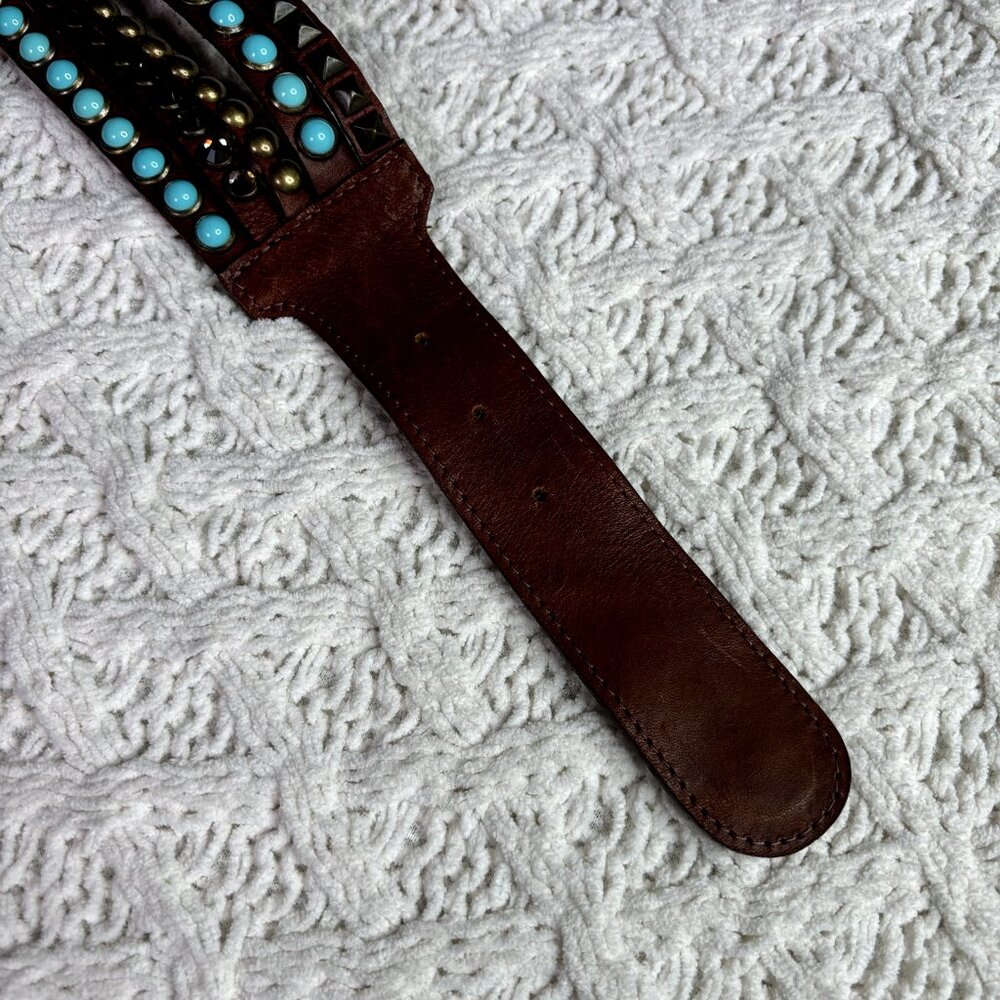 Leatherock RARE Preston 4 Strand Hip Belt Blue Brown Crystals Made in USA MINT - Picture 8 of 8